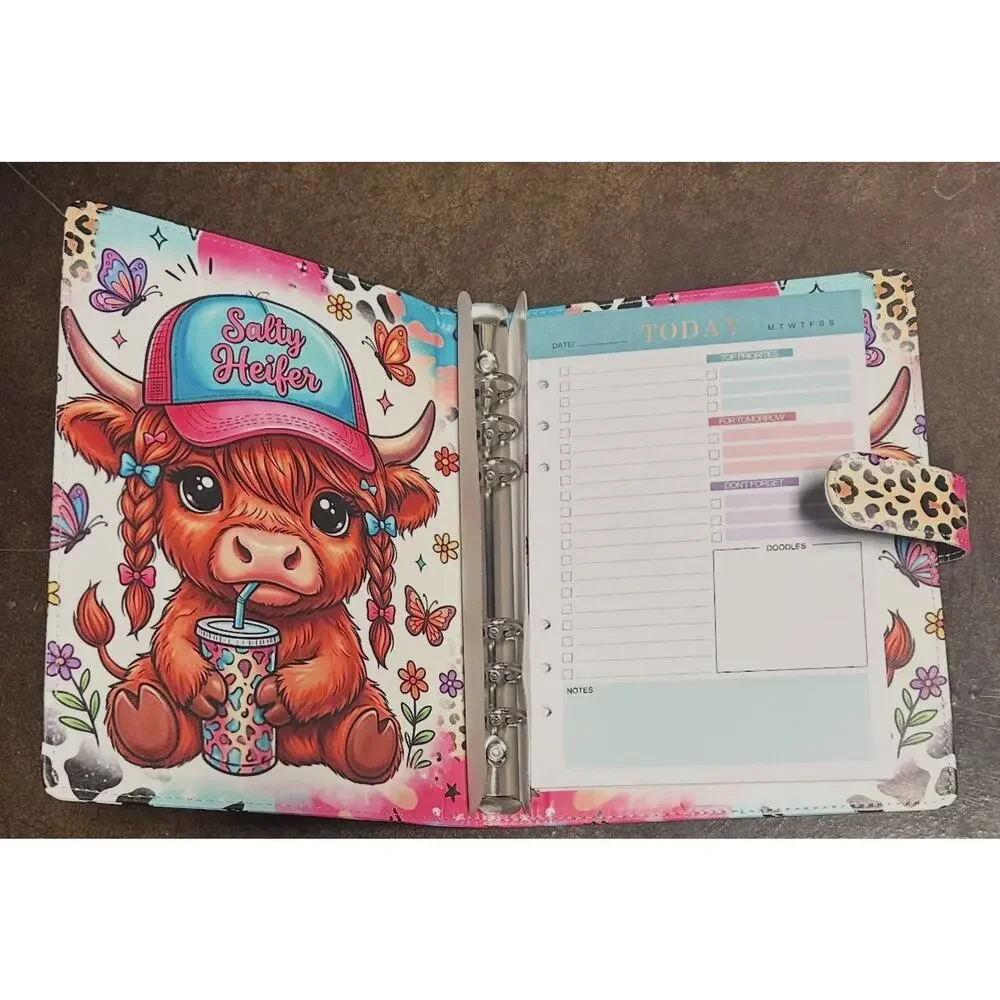 Salty Heifer Highland Cow size A5 Binder w/ stationery paper